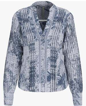 GUESS Women's Eco Bertha Long Sleeve Girly Top, Indigo Toile De Jouy,L,NWT